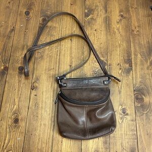 Fossil small dark brown leather crossbody purse